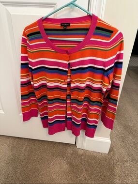 Talbots Multicolor Striped Cardigan in Pink, Orange & Blue